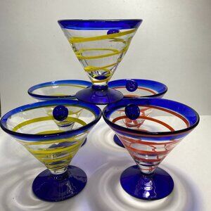 KOSTA BODA Glass Handblown Martini Margarita Royal Caribbean Swirl Glasses Set 5